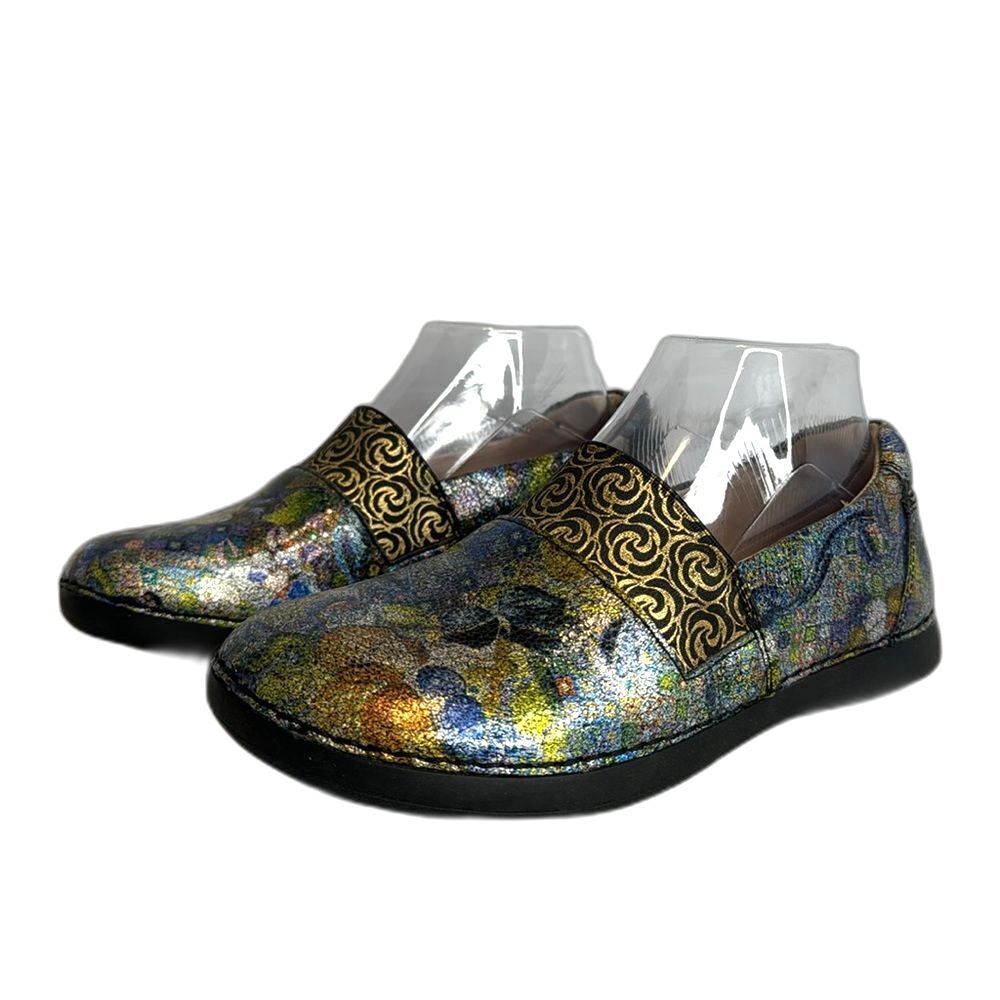 ALEGRIA  Floral Metallic Multi Colored Leather Clogs size 6.5